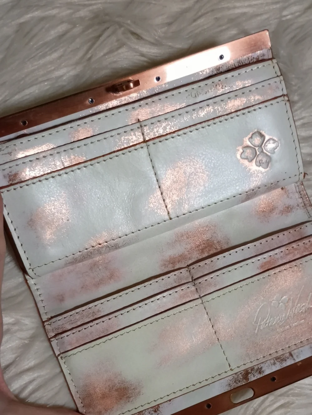 Leather embossed Floral Wallet copper Rose Gold Patricia Nash